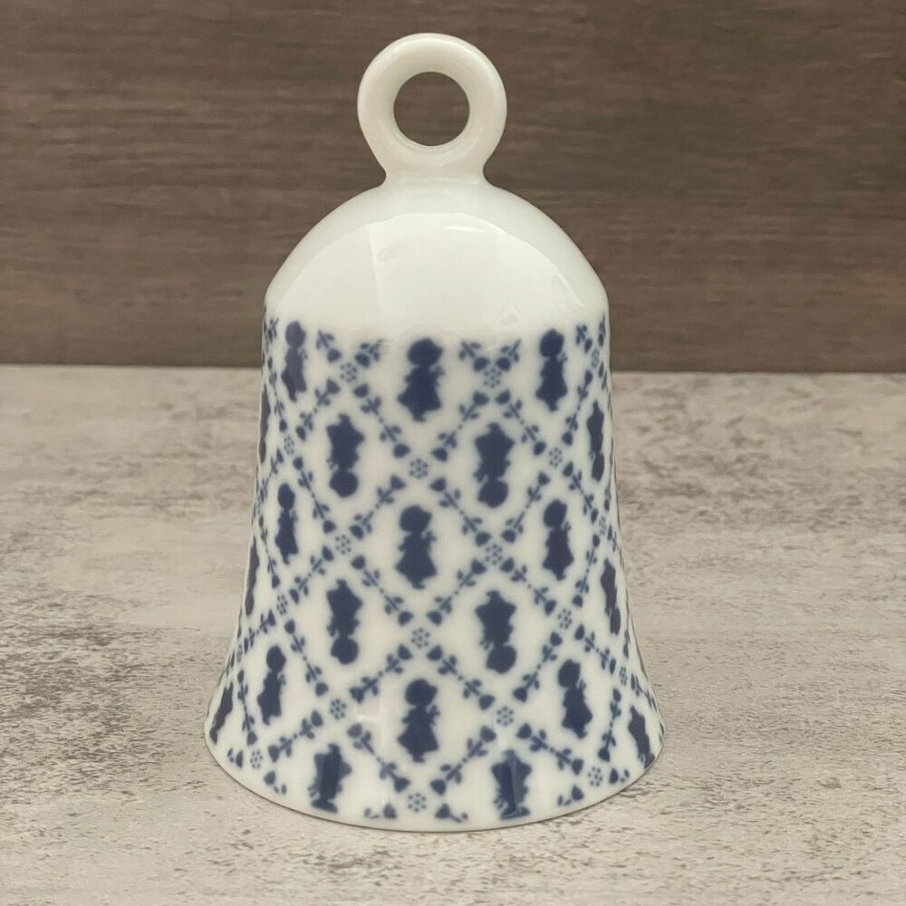 Vintage Holly Hobbie 80's Petite Pattern Blue White Porcelain Bell 4" Japan